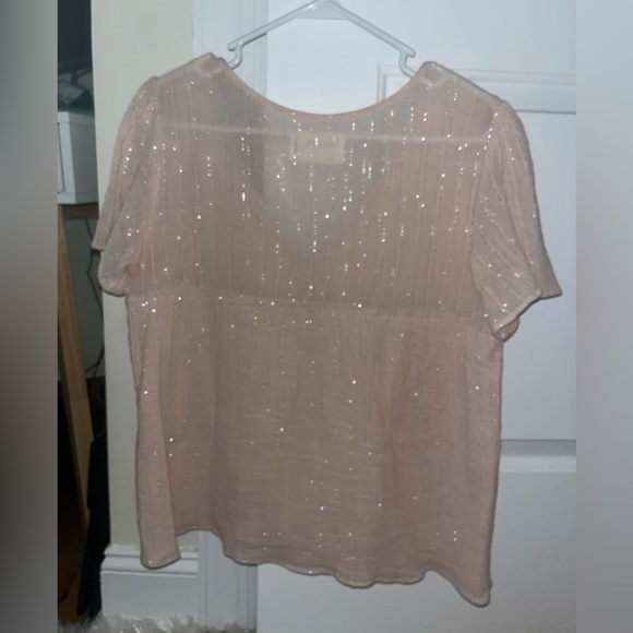 Ba&sh sparkly light pink blouse, cotton, short sleeve, S - Picture 3 of 3
